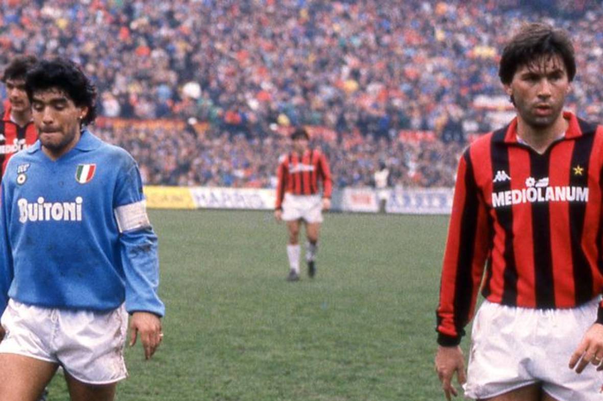 Carlo Ancelotti Player with diego Maradona